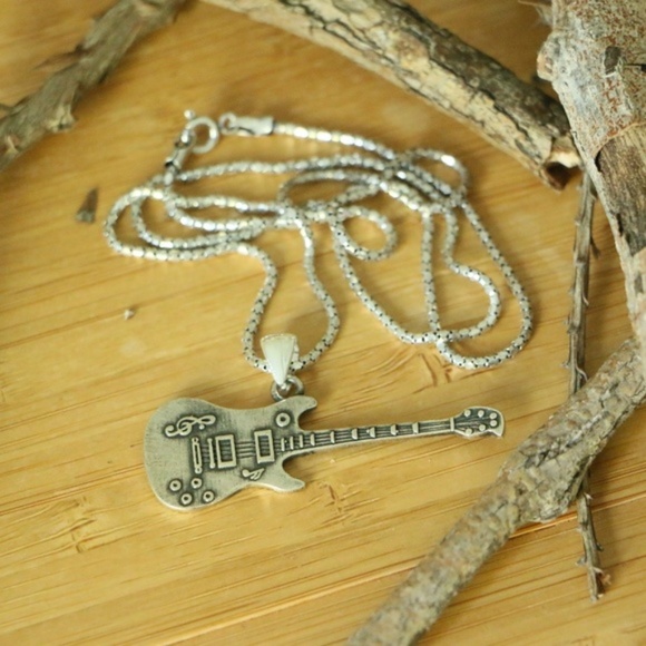 Sterling Silver GUITAR MEN'S SILVER NECKLACE - Picture 7 of 8